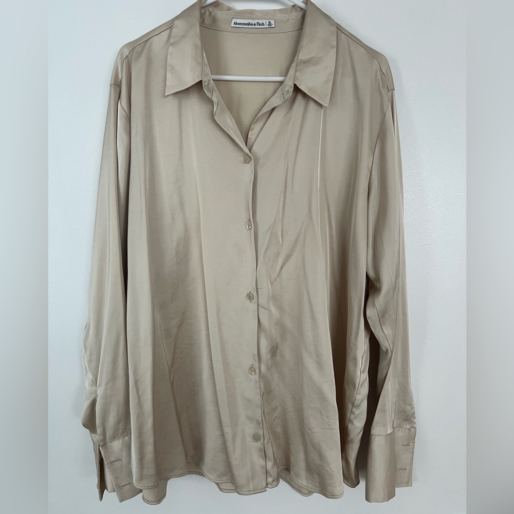 Abercrombie & Fitch Tan Blouse Silky Long-Sleeve